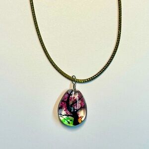 Handmade Lace Dried Flowers Oval Pendant Necklace #1